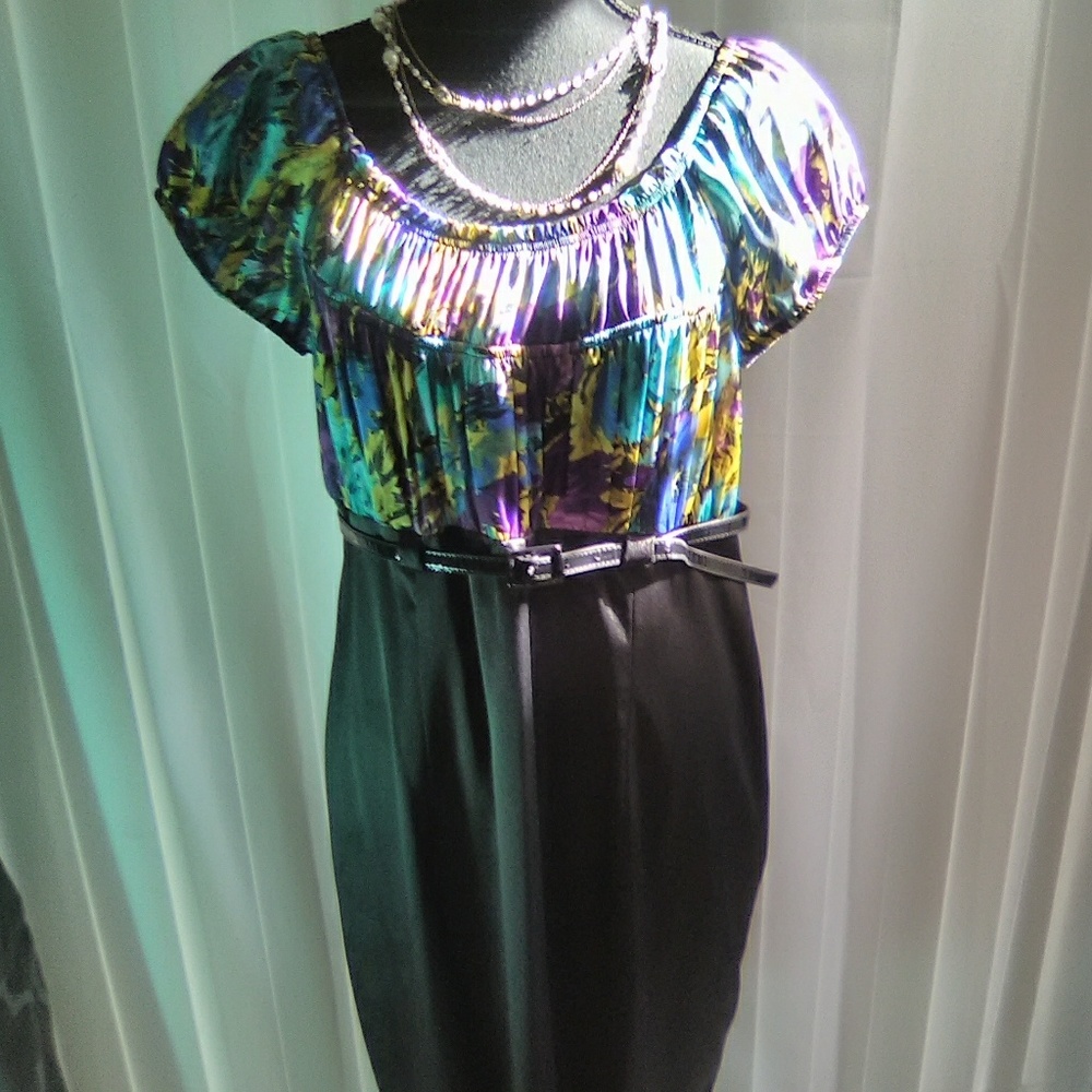 Beautiful floral & black satin dress